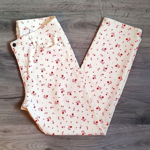 H&M Size 14 Red Floral Print Slim Leg Twill Stretch Pants‎ - Picture 4 of 11